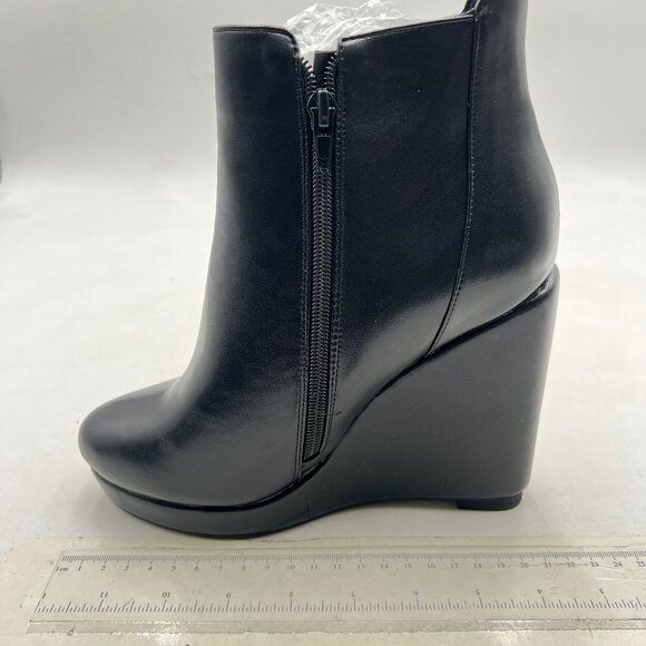 Black Closed Toe Low Platform Wedge Heel Double Side Zip Ankle Boot Walking Shoe - Picture 1 of 7